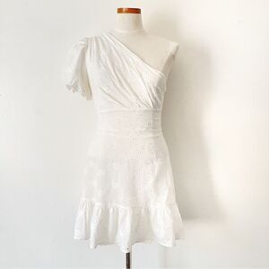 Urban Outfitters White Claire One Shoulder Eyelet Mini Dress NWOT Medium